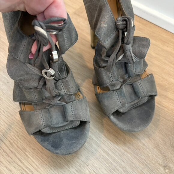 Coach Teagan leather heel platform sandals gladiator 8 gray silver - Picture 5 of 7